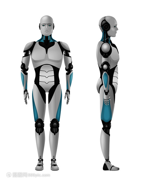 机器人现实的三维构图与矢量插图